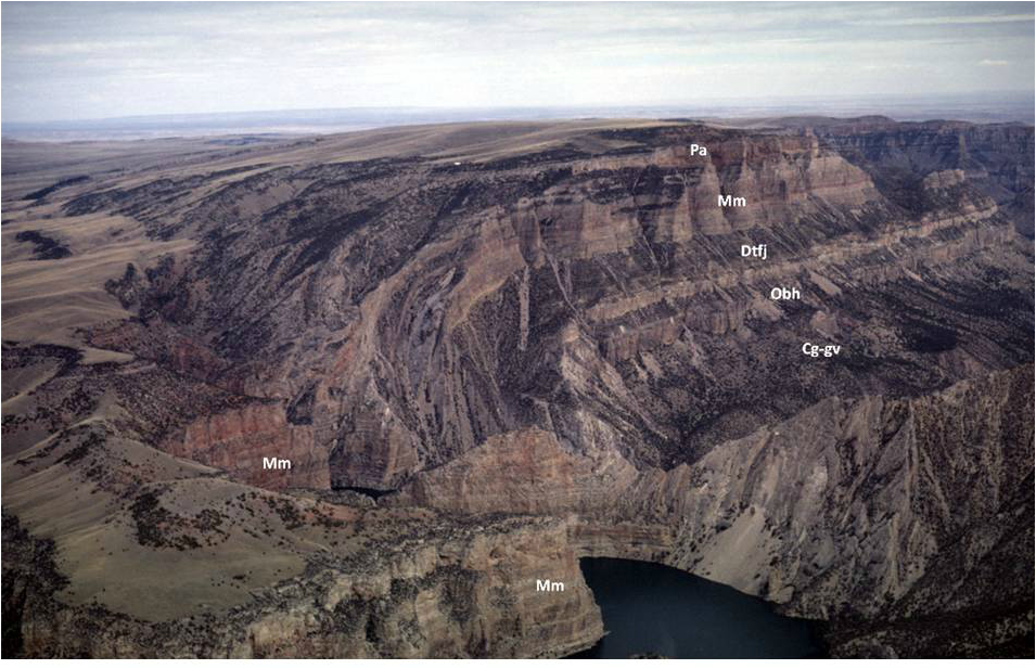 Picture Monocline with labeled geology, Bighorn Canyon National Recreation Area