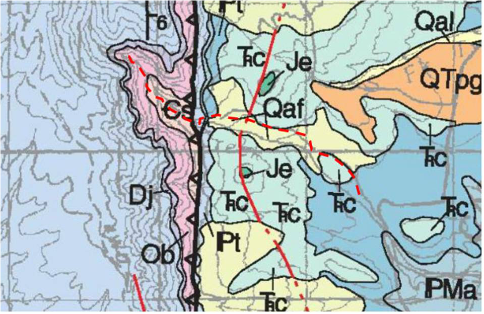 Geologic map Layout Creek Trail, Bighorn Canyon National Recreation Area