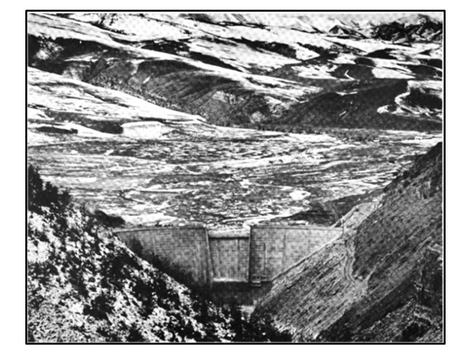 Picture Anchor Dam before filling reservoir, 1960, Hot Springs County, Wyoming