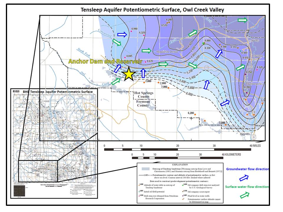 Potentiometric map for Tensleep Sandstone aquifer, Owl Creek Valley and Bighorn Basin, Wyoming
