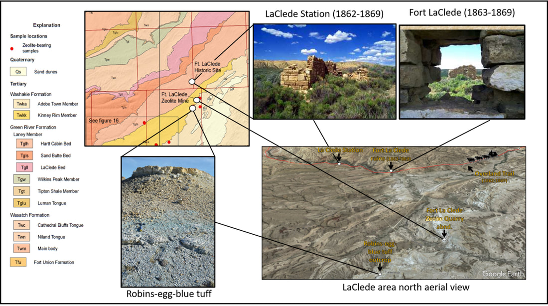 Geology map and pictures of outcrop and ruins in Fort LaClede area, Sweetwater County, Wyoming