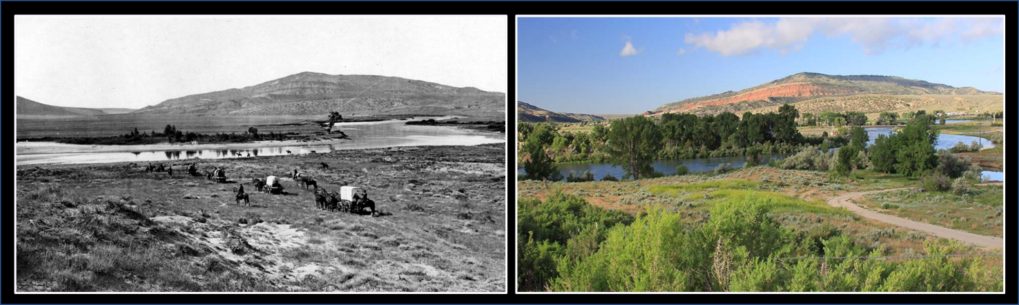 Pictures of Red Buttes on the North Platte River, 1870 and 2016, Bessemer Bend, Wyoming