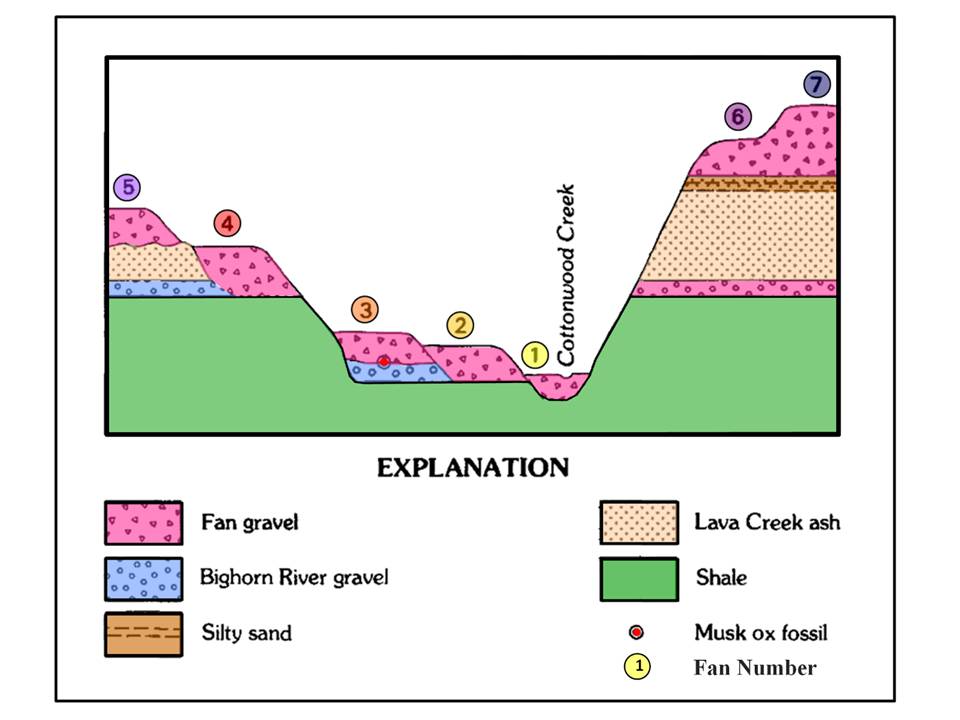 Geologic cross section of surficial deposits, Cottonwood Creek area, Big Horn County, Wyoming