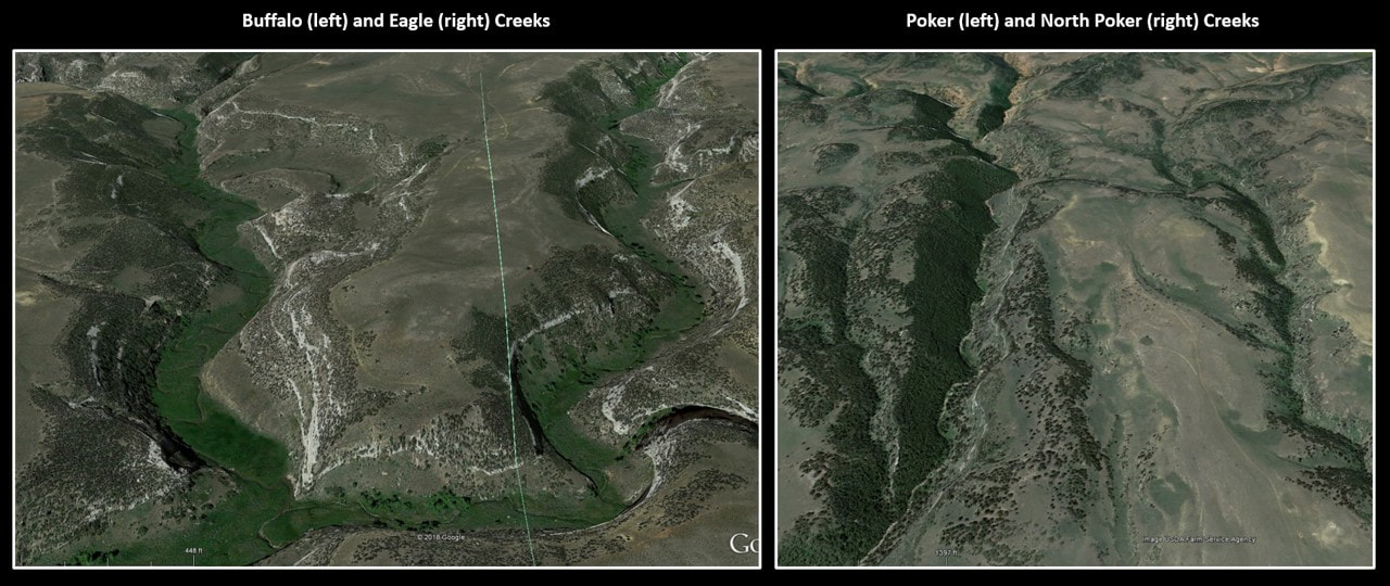 Google Earth pictures of Buffalo Creek, Eagle Creek, Poker Creek, & North Poker Creek, Wyoming