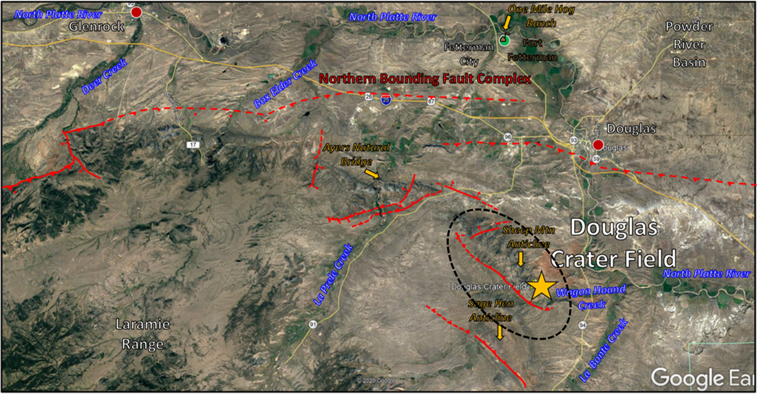 Map of Douglas meteor impact crater area, Wyoming