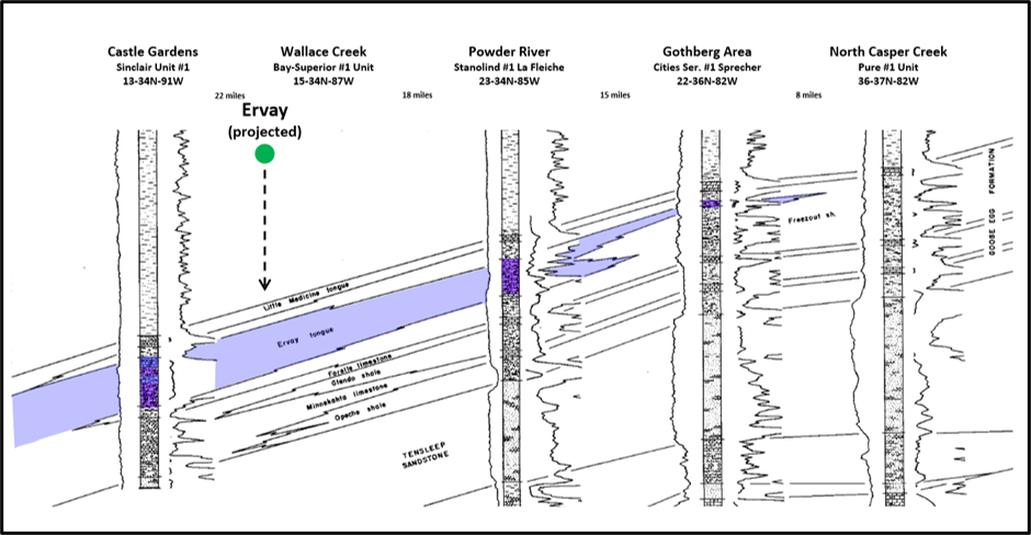 Geologic cross section of Permian Ervay Member of Park City Formation, Wind River Basin, Wyoming