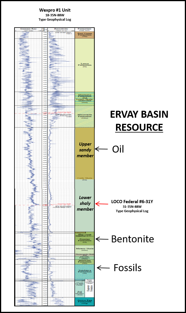 Type well log of Ervay Basin, Wyoming
