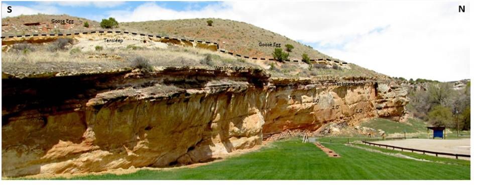 Picture Tensleep Sandstone Medicine Lodge Archeological site, geology annotated, Big Horn County, Wyoming