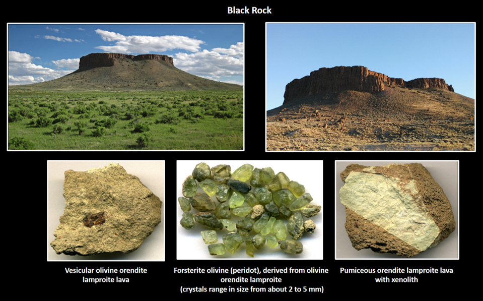 Pictures of Black Rock and lamproite rocks in Leucite Hills, Wyoming
