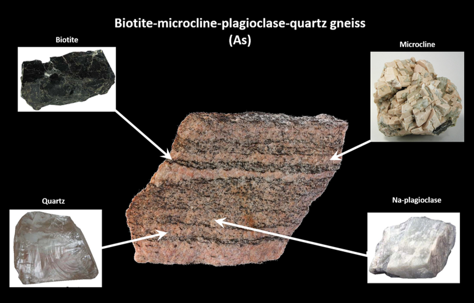 Picture of biotite-microcline-plagioclase-quartz gneiss