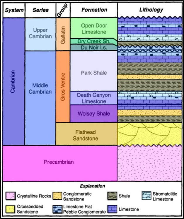 Geologic stratigraphic column of Cambrian rocks in Western Wyoming