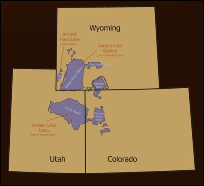 Map of Eocene Green River Lakes, Wyoming, Utah & Colorado