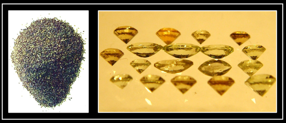 Pictures of raw and faceted peridot from Leucite Hills, Wyoming