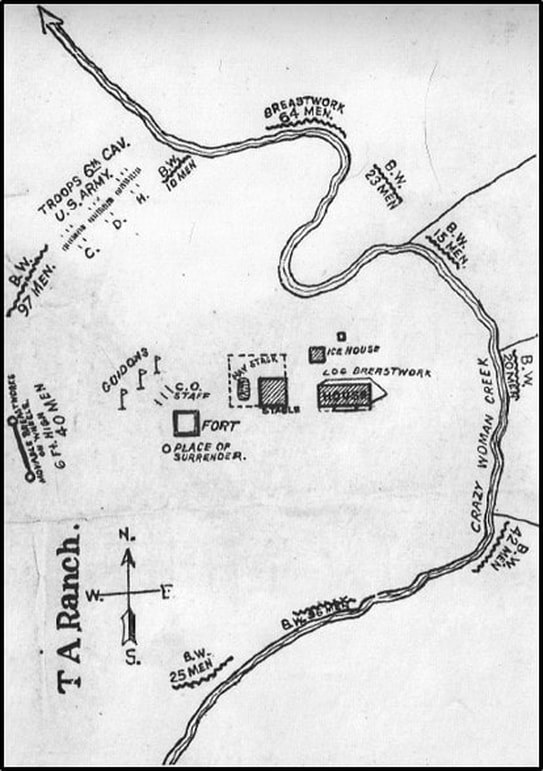 Map of TA Ranch 6th Calvary deployment, Johnson County, Wyoming 