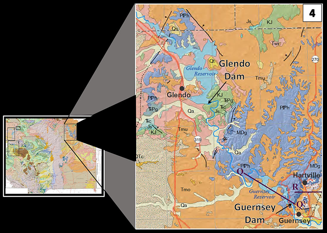 Geologic map of Glendo Dam and Guernsey Dam area, Wyoming