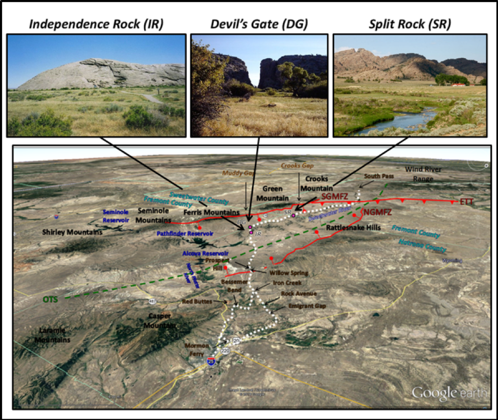 Pictures and map of Independence Rock, Devil's Gate, Split Rock and Immigrant Trail, Wyoming