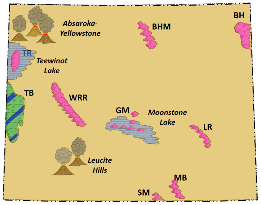 Geology map of Wyoming Miocene topography