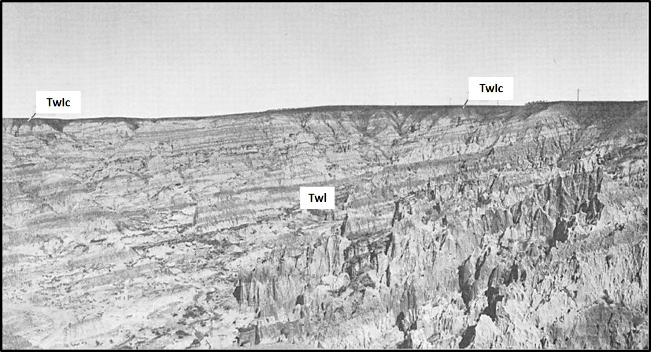 Picture of badlands in Eocene Lysite Member of Wind River Formation at Hells Half Acre, Natrona County, Wyoming