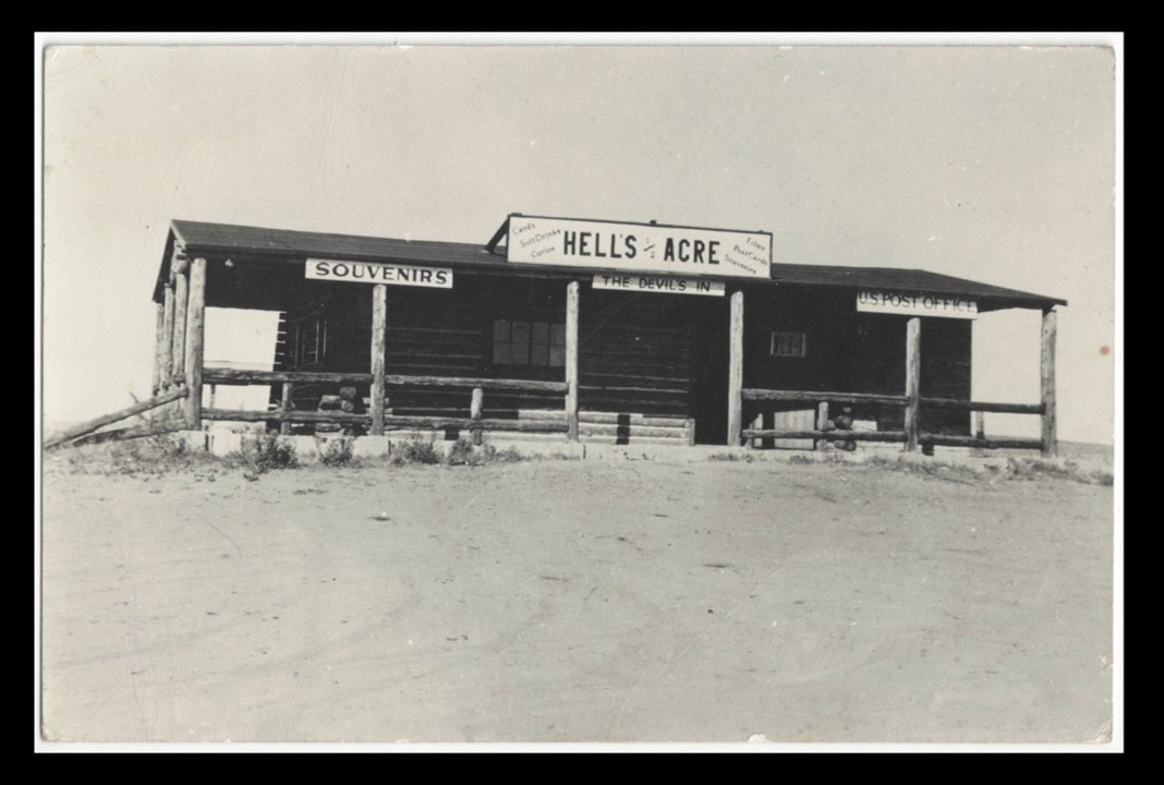 1947 picture of Post Office and store at Hells Half Acre, Natrona County, Wyoming