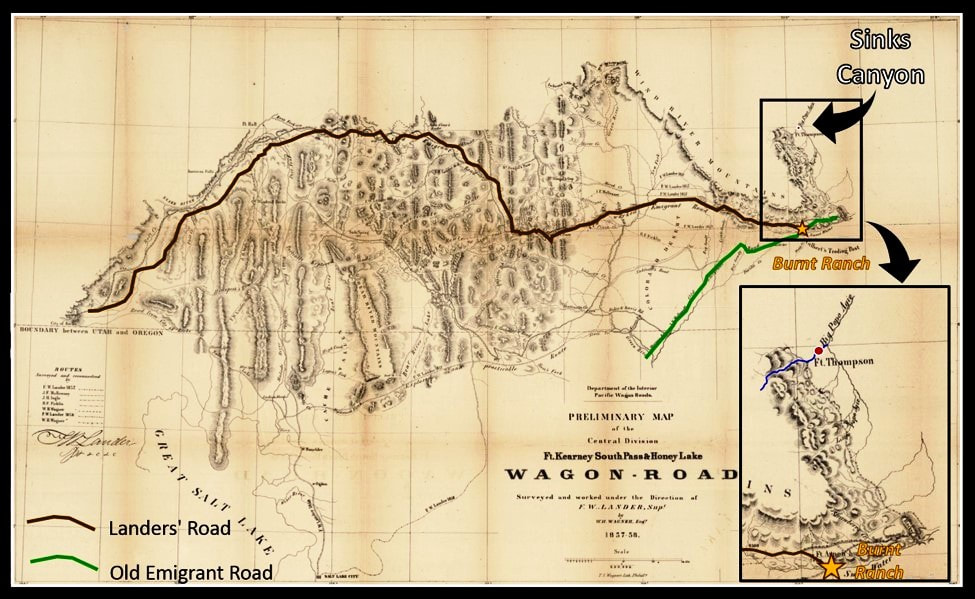 Map of 1858 Lander Expedition Wagon Road, Wyoming and Utah