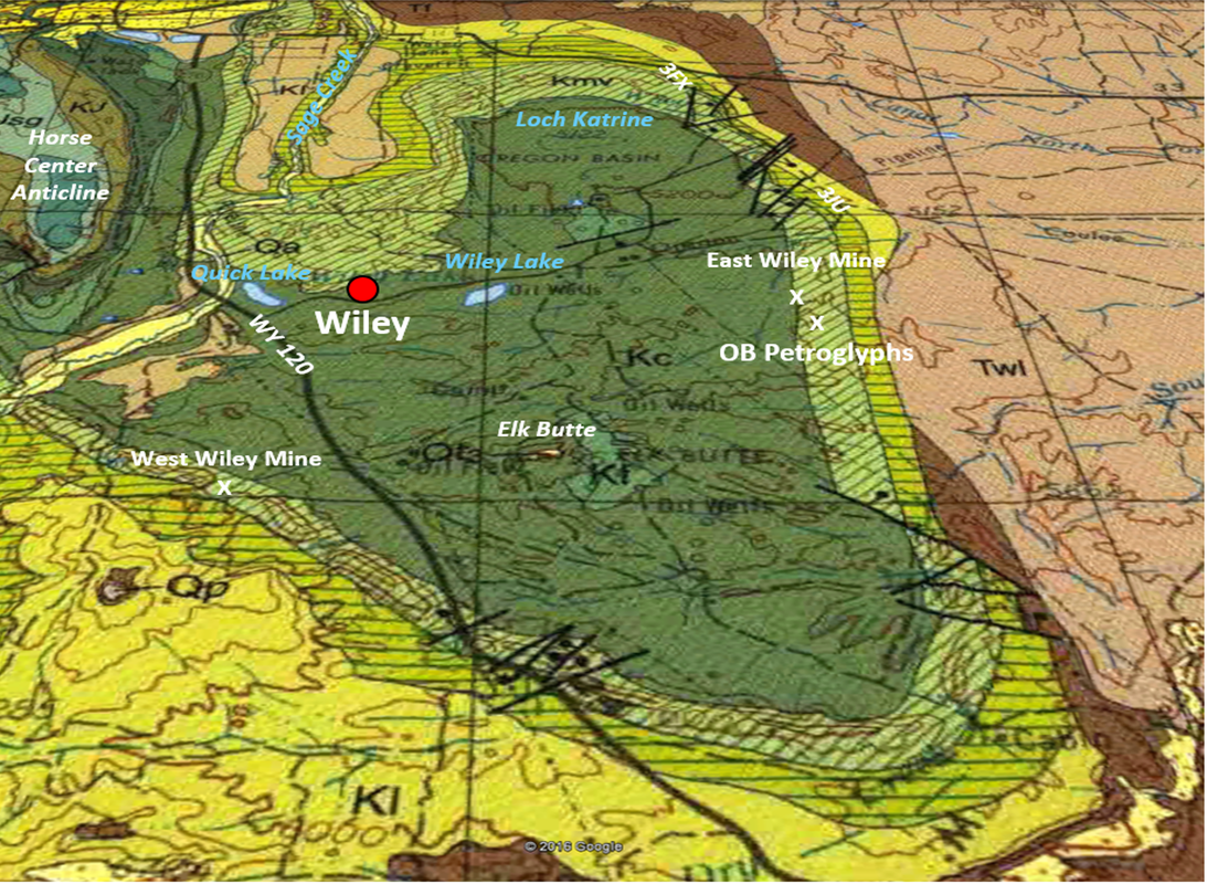 Geologic surface map Oregon Basin Oil Field, Park County, Wyoming