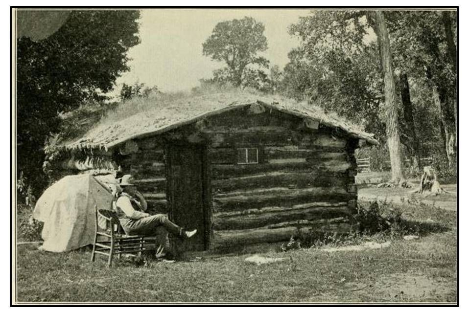 Picture of J.D. Woodruff in front of Owl Creek Cabin, Hot Springs County, Wyoming