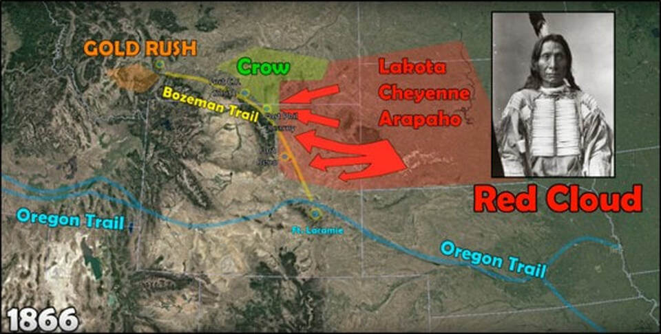 Map of Red Cloud's War, 1866 to 1868, Wyoming, South Dakota and Montana