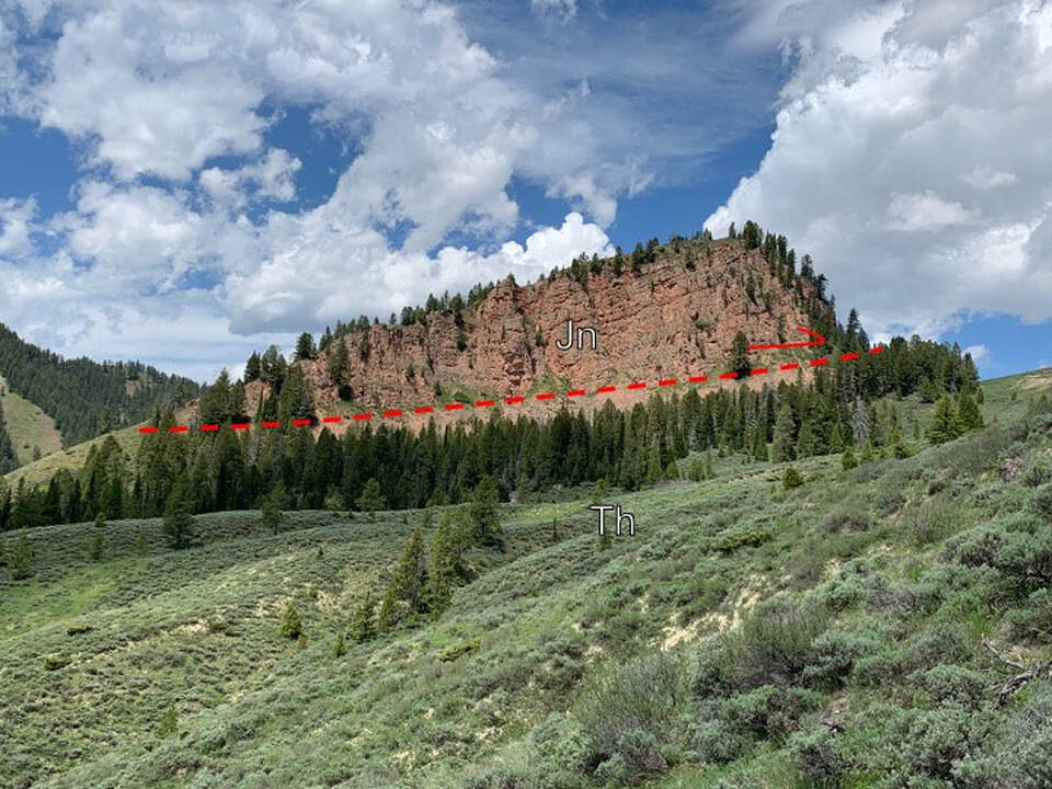 Picture of Battle Mountain with Jurassic Nugget thrusted over Tertiary Hoback Formation, Hoback Canyon, Wyoming