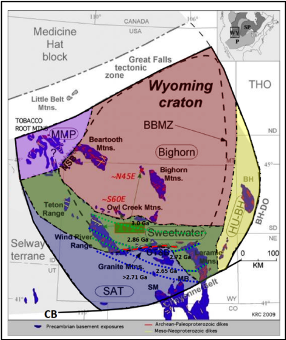 Map of Wyoming Precambrian Craton Subprovinces and tectonics