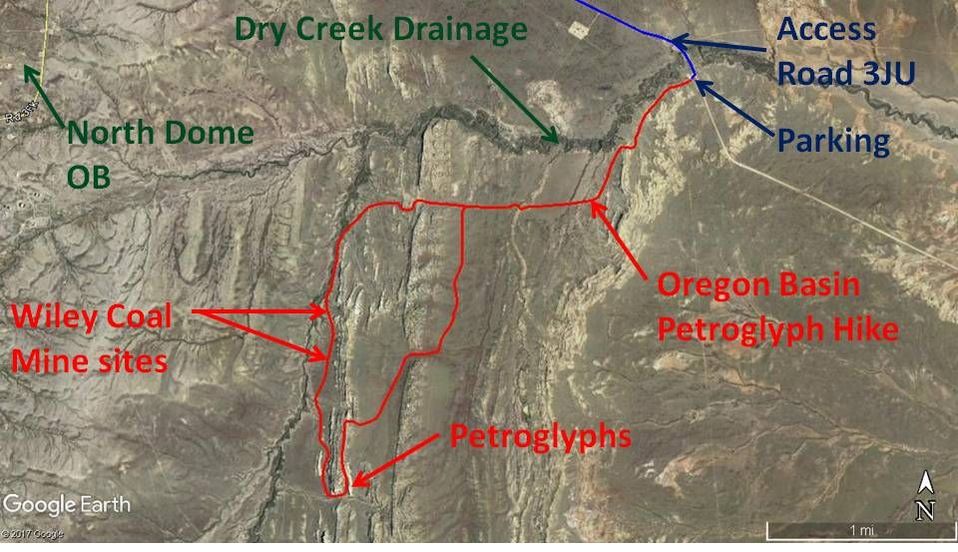 Map to Oregon Basin Petroglyphs, Park County, Wyoming