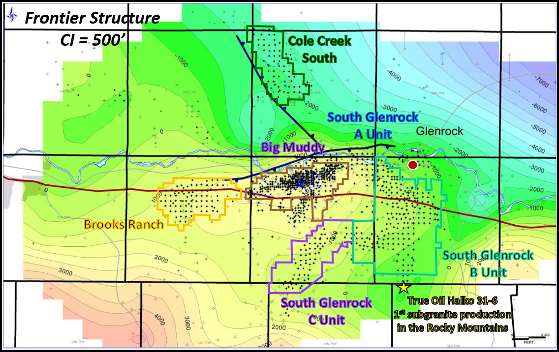 Geologic Frontier Formation structure map of Big Muddy Oil Field complex, Glenrock, Wyoming