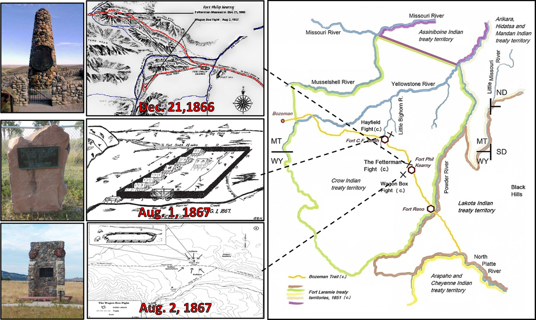 Pictures and map of major battlefields in Red Cloud's War, 1866 to 1868, Wyoming