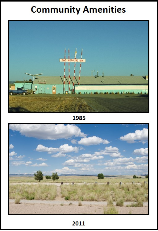 Pictures of Shirley Basin Bad Medicine Inn, before and after the mining boom, Wyoming