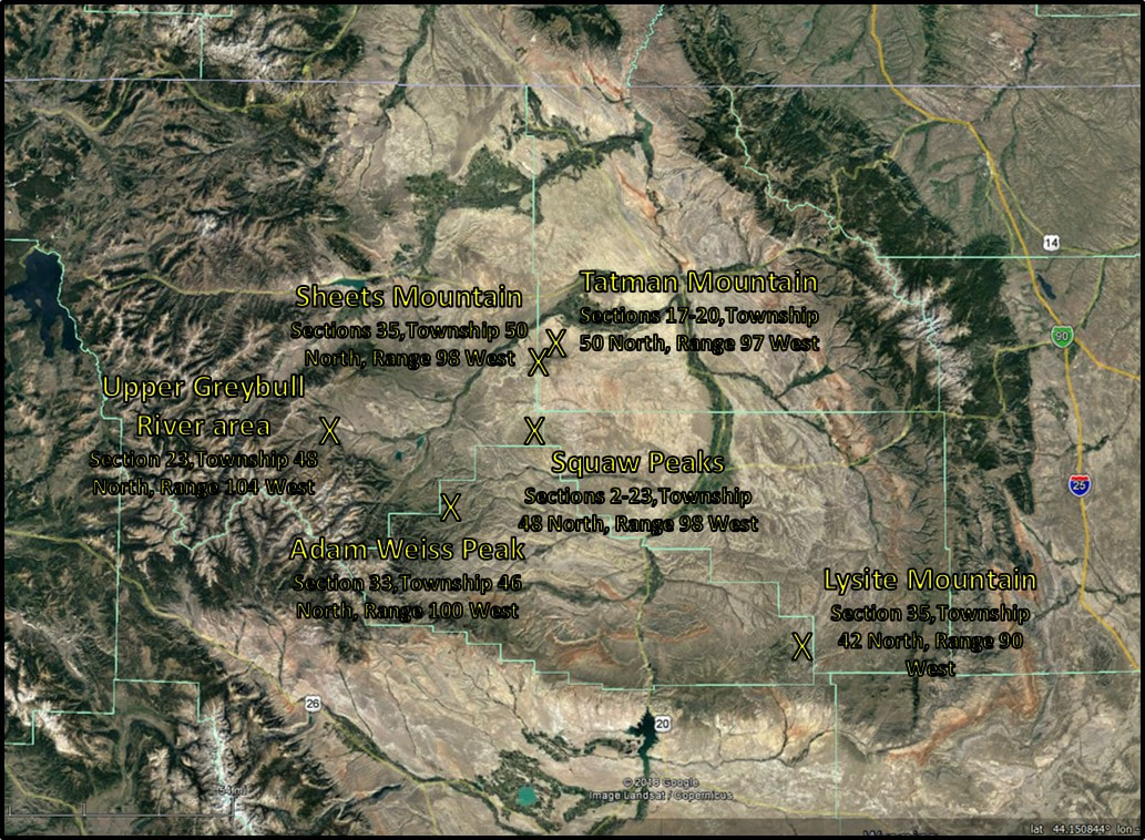Map of Tatman Formation erosional remnants, Bighorn Basin, Wyoming