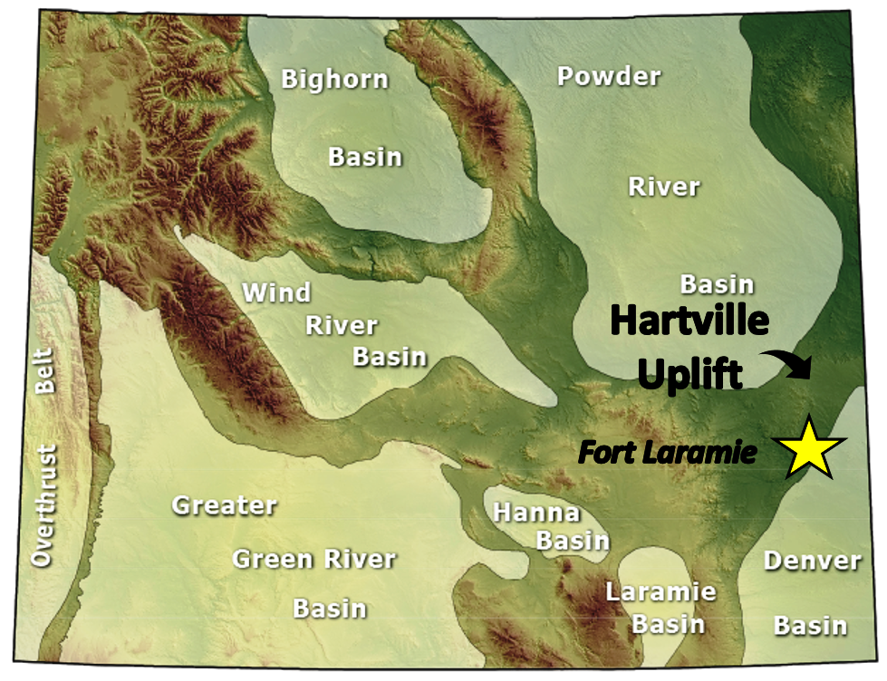 Map showing Wyoming basins and uplifts