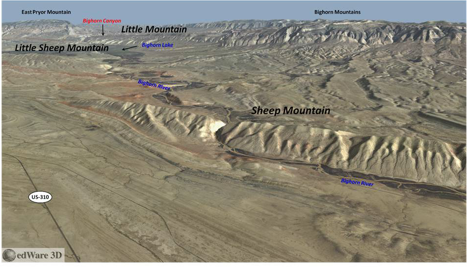 Google Earth image Little Mountain, Little Sheep Mountain, Sheep Mountain, Big Horn County, Wyoming 