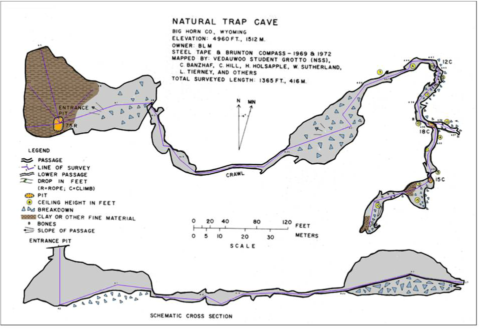Map Natural Trap Cave, Big Horn County, Wyoming