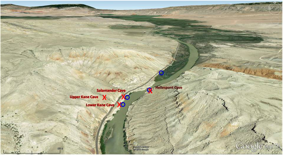 Google Earth image Kane Caves area, Little Sheep Mountain anticline, Big Horn County, Wyoming