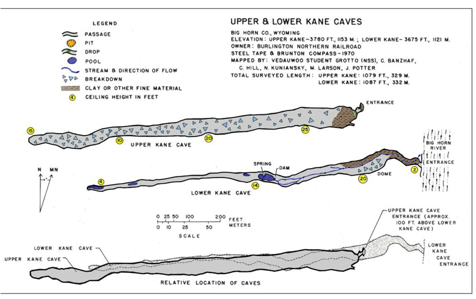 Map Upper and Lower Kane Caves, Big Horn County, Wyoming