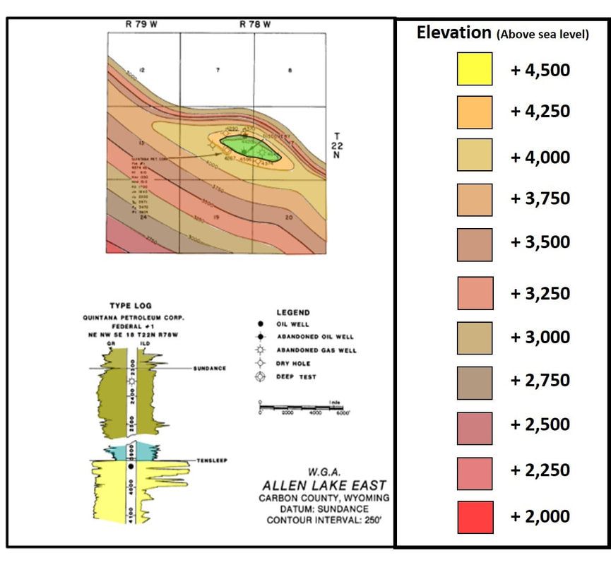 Structural geology map on Sundance at Allen Lake East Oil and Gas Field, Wyoming
