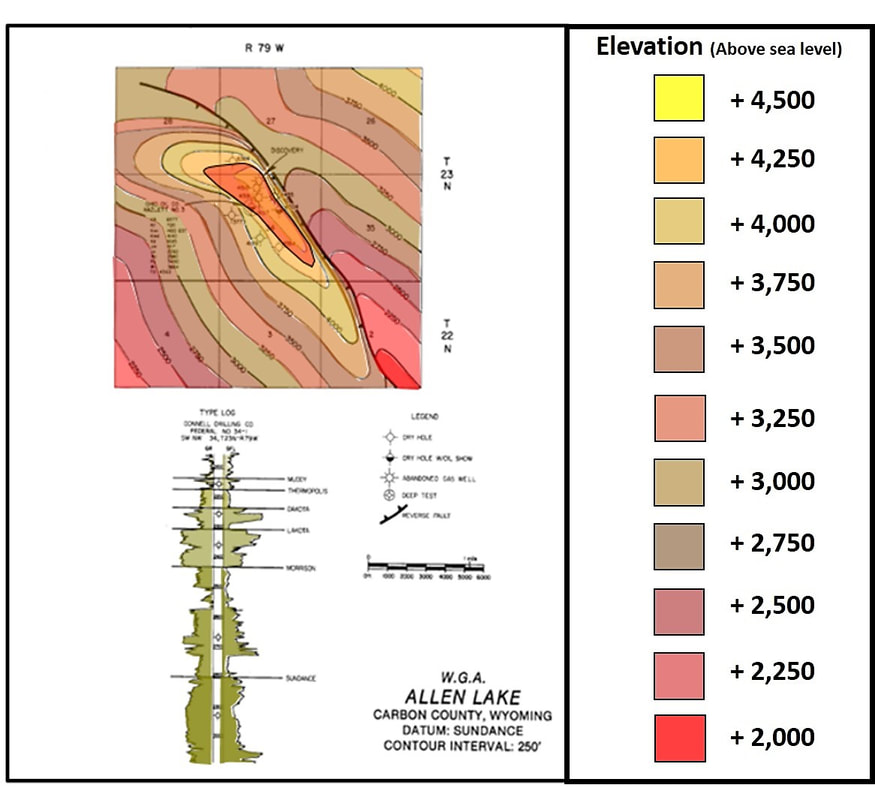 Structural geology map on Sundance at Allen Lake Gas Field, Wyoming