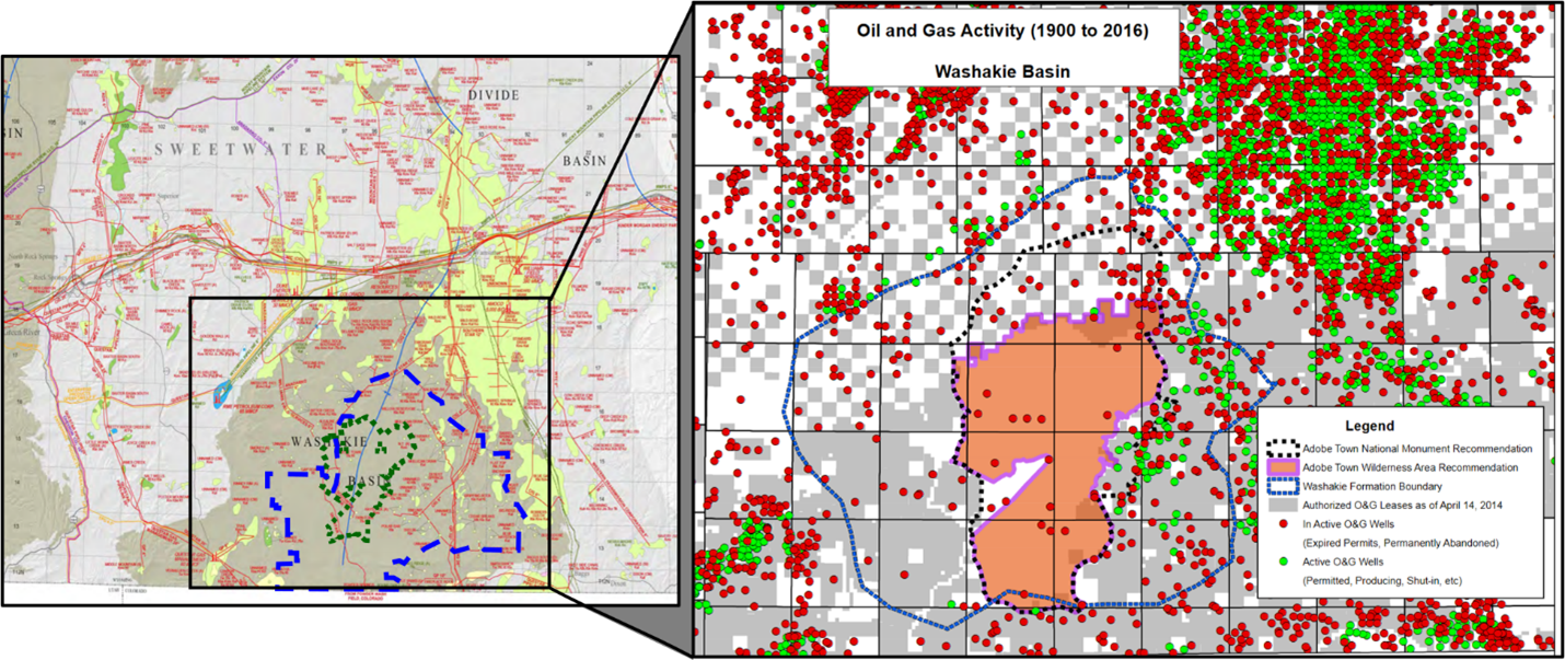 Map of oil & gas fields and map of wells in the Washakie Basin, Wyoming