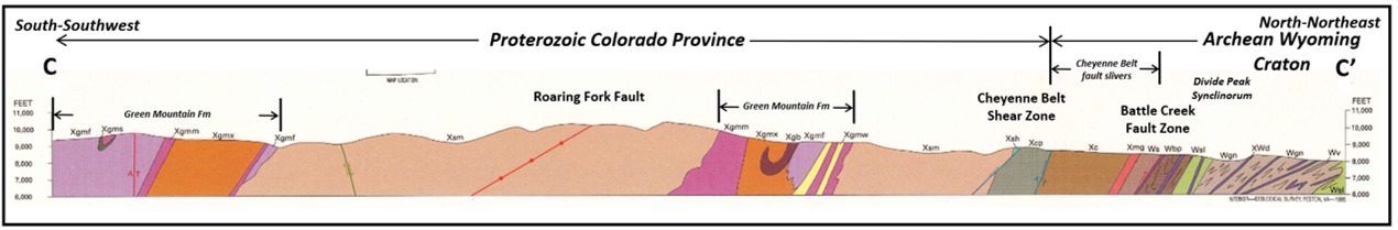 Geologic cross section over Sierra Madre Mountains, Wyoming and Colorado