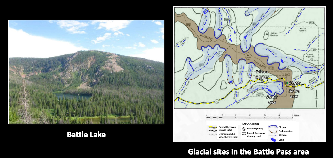 Picture of Battle Lake and geology glacial map of Sierra Madre Mountains, Carbon County, Wyoming