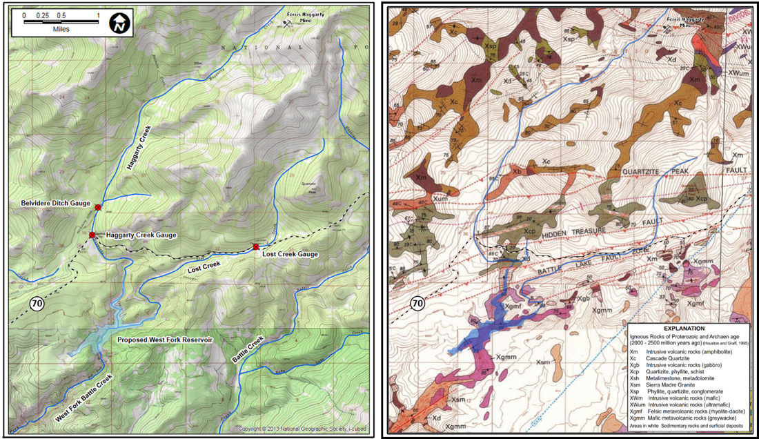Topographic and geologic map of proposed West Fork Dam & Reservoir, Sierra Madre Mountains, Carbon County, Wyoming