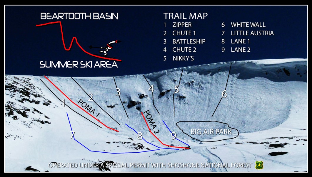 Beartooth Basin Ski Area Trail Map, Wyoming