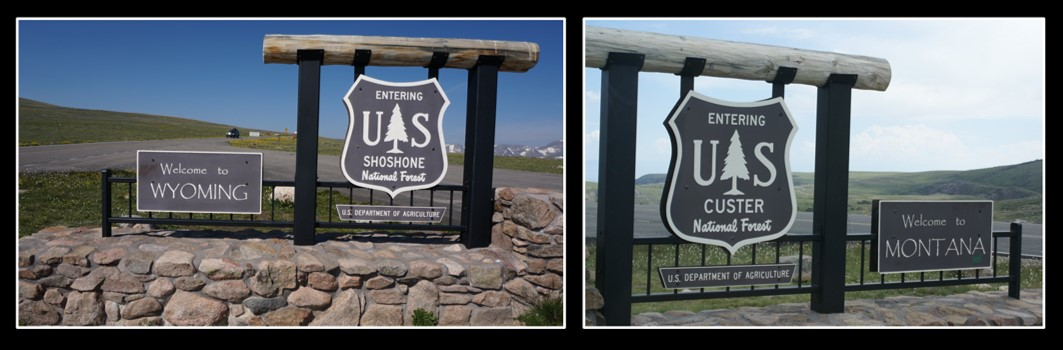 Wyoming and Montana border signs of Beartooth Highway