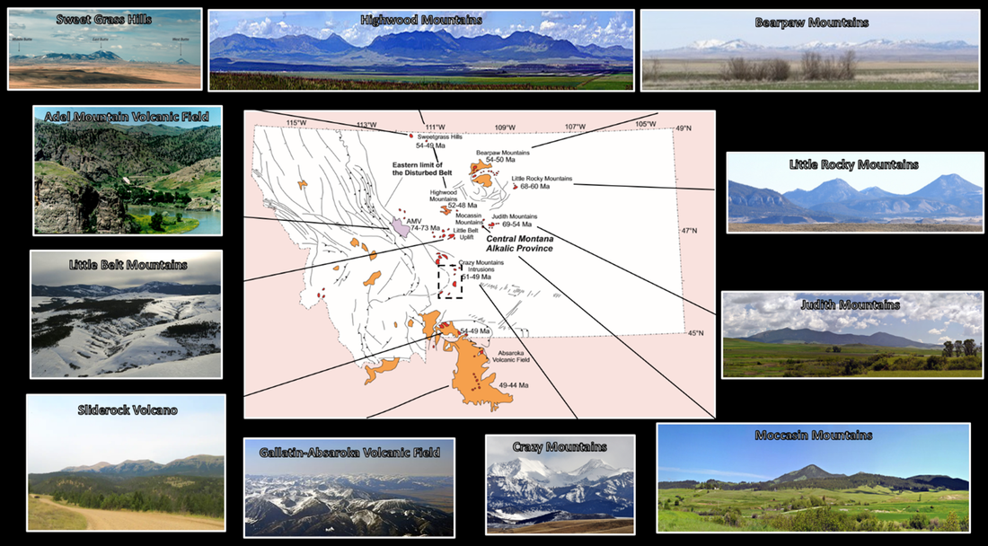 Geology map and pictures of Central Montana Alkalic Province