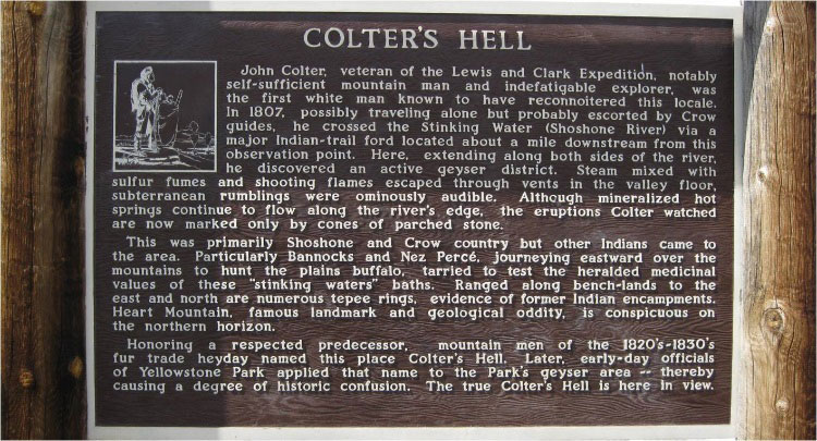Picture interpretive sign at Colter's Hell, Park County, Wyoming