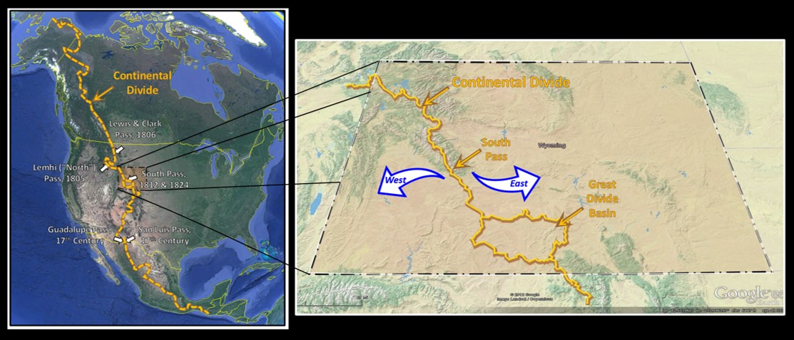 Maps of Continental Divide, North America and Wyoming